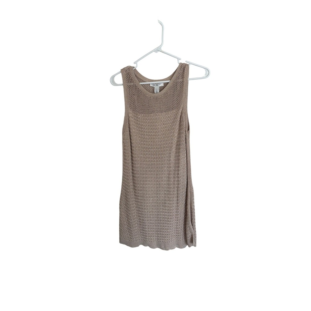 White House Black Market Metallic Champagne Open Knit Sleeveless Tank Top Large